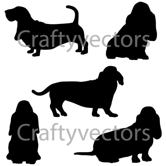 Basset Hound Dog Silhouettes Vector